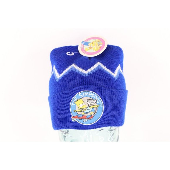NOS Vintage 90s The Simpsons Bart Simpson Spell Out Knit Beanie Hat Cap Blue USA - Picture 1 of 7